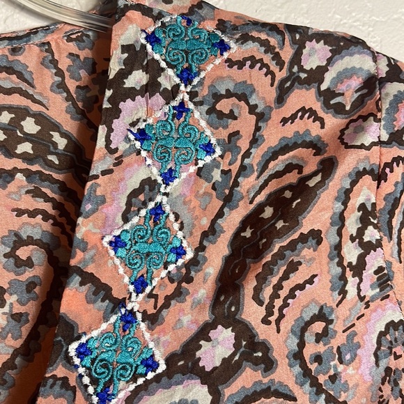 Sundance Sonora Embraces Silk Shirt Pink, Brown & Aqua Size Medium - Picture 4 of 13